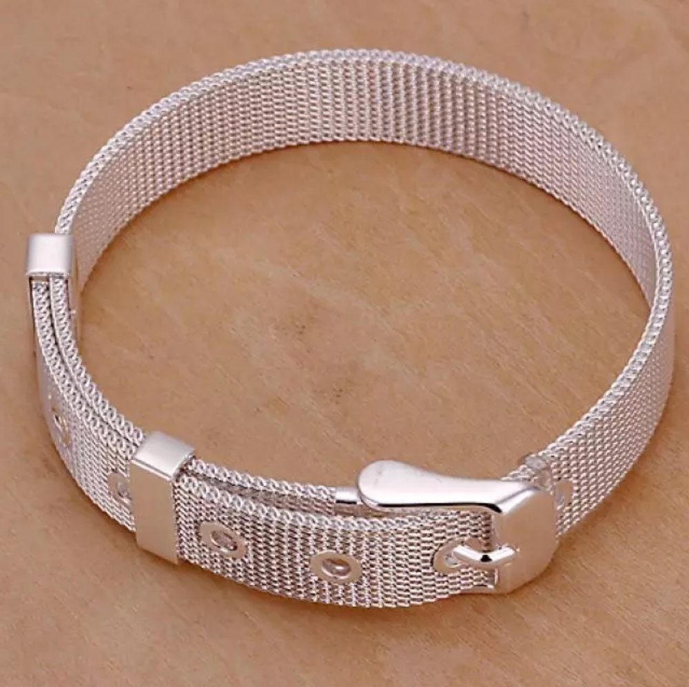 Silver belt buckle bracelet NEW - Picture 1 of 8